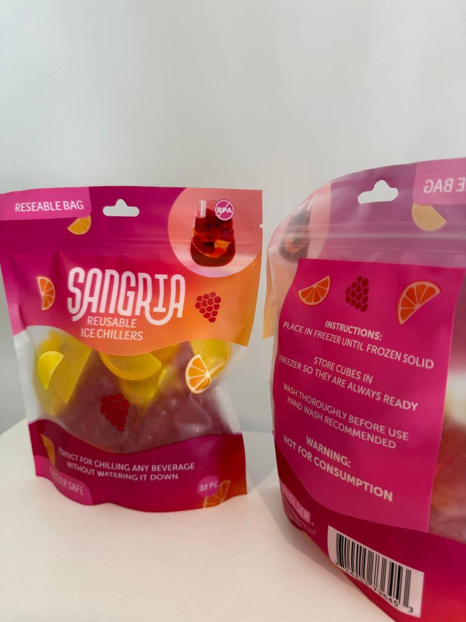 Cubos de Enfriamiento Reutilizables “Sangría” – 32 pzas (Bolsita Resellable)