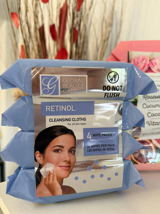 ✨ Toallitas Desmaquillantes con Retinol Global Beauty Care – Set de 4 Paquetes (120 Toallitas)
